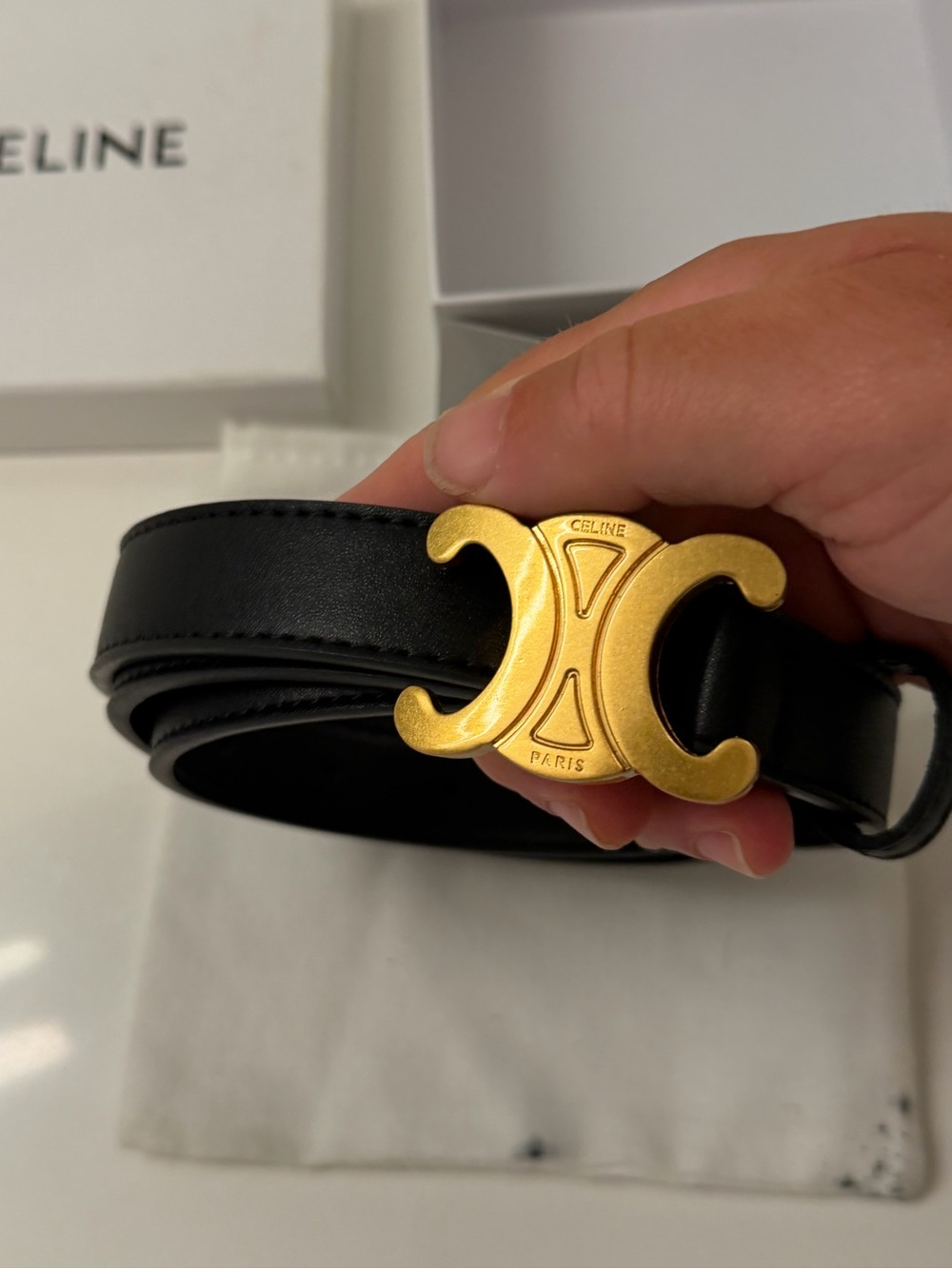 Celine Black Leather Belt with Gold Double C Buckle - Picture 8 of 11